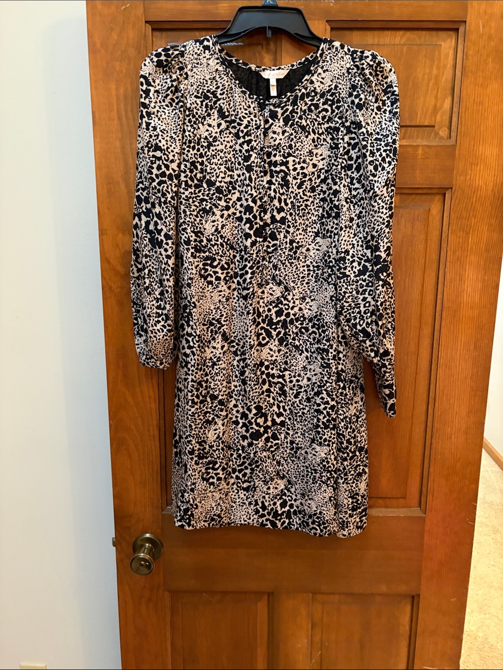 Rebecca Taylor Black and Cream Animal-Print Long Sleeve Dress